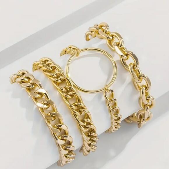 Val Jewelry Jewelry - 4 pcs Punk Style Gold or Silver Plated Chain Bracelet